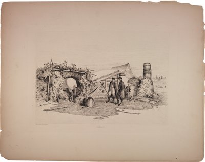Commissarisverblijf in winterkamp door Edwin Austin Forbes